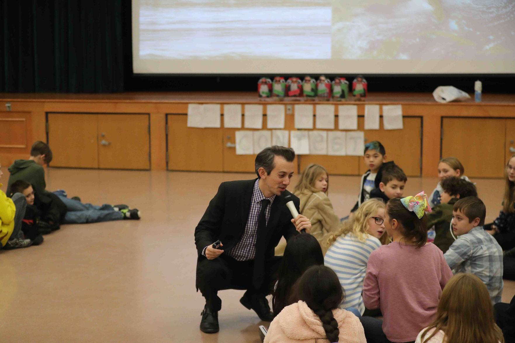 Meteorologist Joe Martucci at Frog Pond Elementary School